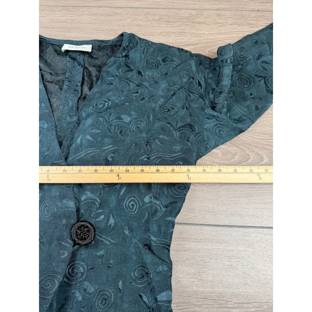 Tere Tereba Womens Blazer Jacket Floral Jacquard Single Button Teal Green Size 8